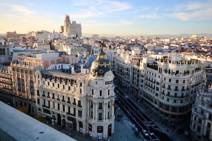 The domed Metropolis building on Madrid’s Gran Vía