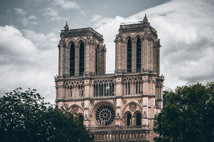 Notre-Dame's twin Gothic towers and rose window