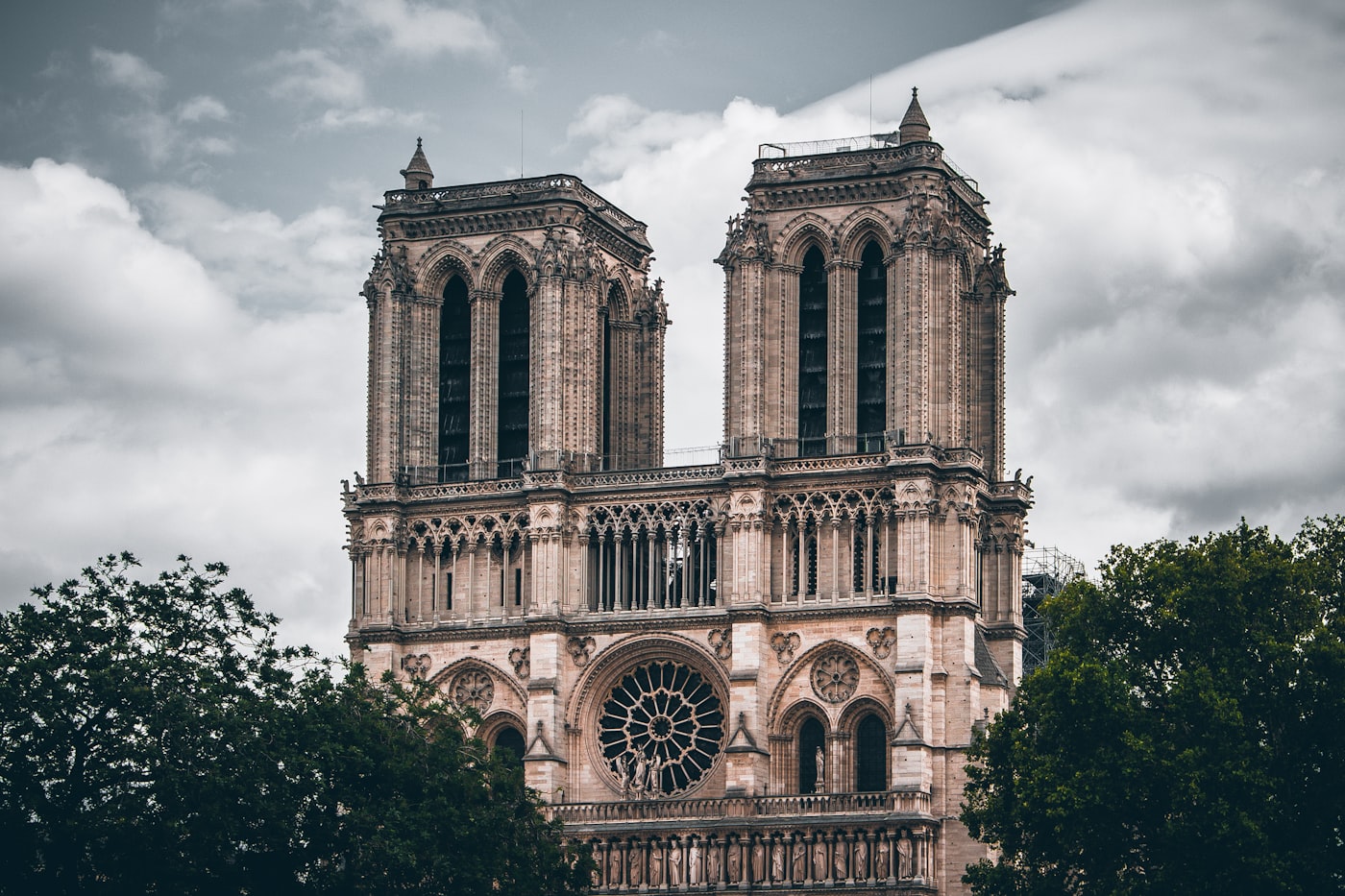 Notre-Dame’s twin Gothic towers and rose window
